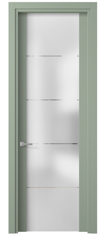 Межкомнатная дверь Planum 4114 ПЭТ светло-оливковый Сатинированное стекло с гравировкой «КВАДРО», триплекс 8 мм Цена 28479 ₽ | Volhovec