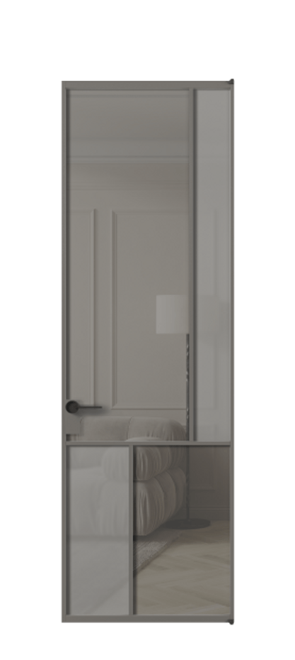 Межкомнатная дверь Mosaic АЛПЛ041.21 Алюминий классический серый Сатинированное серое стекло, триплекс, 6 мм + Прозрачное серое стекло, триплекс, 6 мм Цена 127772 ₽ | Volhovec