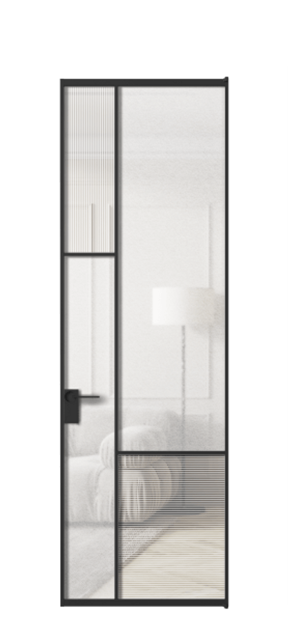 Межкомнатная дверь Mosaic АЛПЛ041.13 Алюминий Черный Рифлёное стекло "Дюна", триплекс, 6 мм + Фактурное стекло "Лёд", триплекс Цена 168070 ₽ | Volhovec