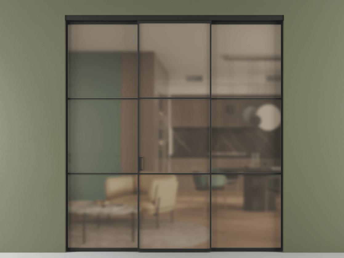 Перегородка Formato внутри проёма трёхстворчатая АЛПР 040.03 Алюминий Черный Сатинированное бронзовое стекло, триплекс. Скрытый короб ЧЕР Цена 238700 ₽ 1. Полотно 3 шт. (800/2100 мм)
2. Комплект установки раздвижной системы
3. Базовый комплект фурнитуры
4.Ручка RONDO. Фабрика дверей Волховец 8 (800) 551 43 19 Перегородка Formato внутри проёма трёхстворчатая АЛПР 040.03 Алюминий Черный Сатинированное бронзовое стекло, триплекс Цена 238700 ₽ | Volhovec