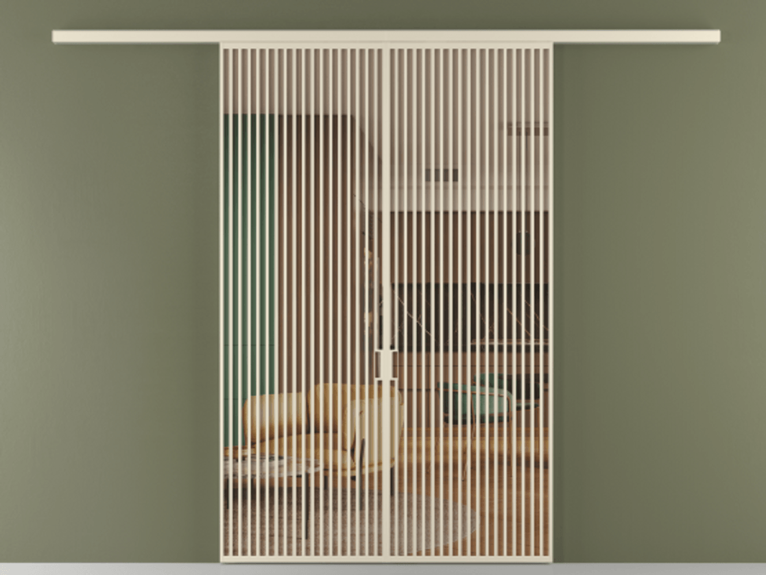 Перегородка Formato вдоль стены 2 створки АЛПР 040.06 Алюминий бежево-серый Прозрачное оранжевое стекло, триплекс Цена 429000 ₽ | Volhovec