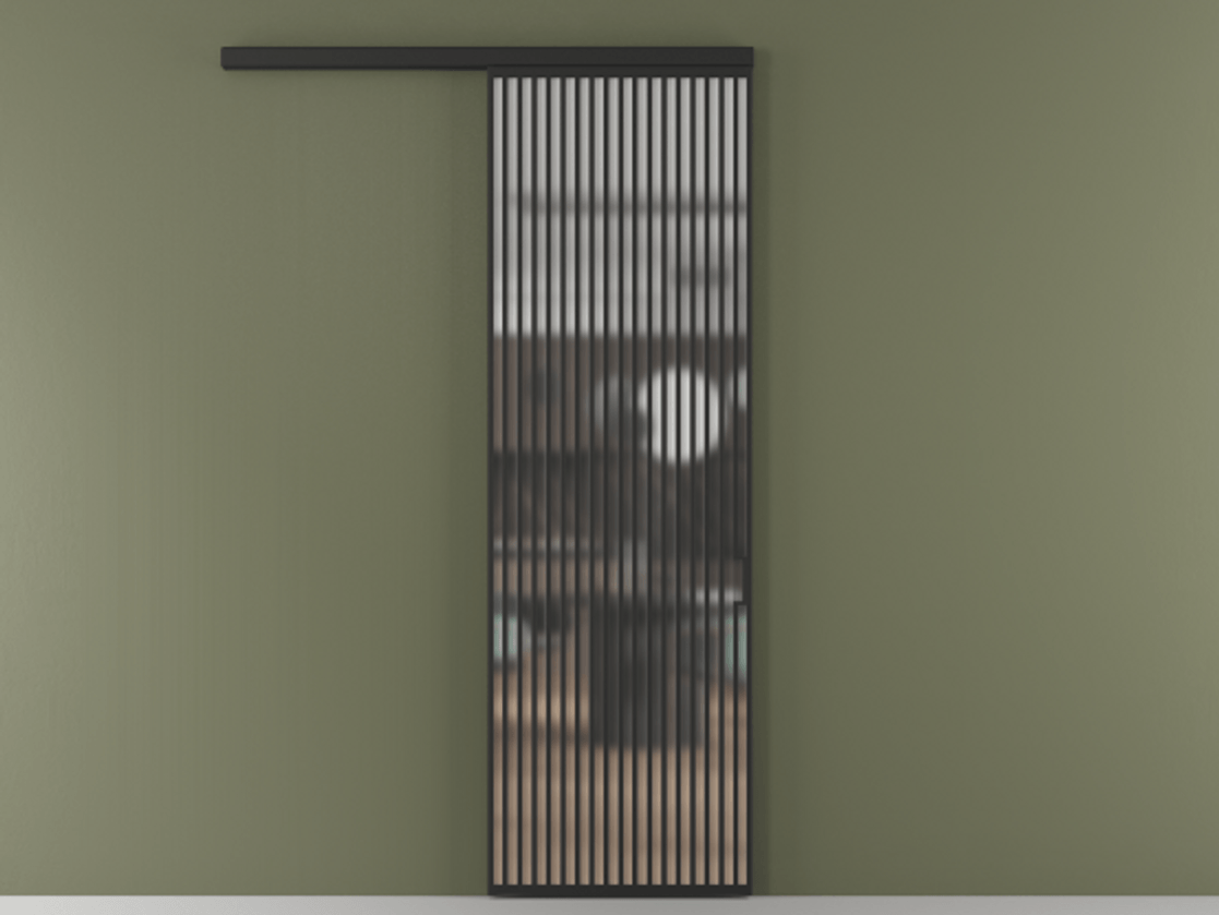 Перегородка Formato вдоль стены одностворчатая АЛПР 040.06 Алюминий Черный Сатинированное стекло "Matelux Crystal Vision", калёное, матовое, каленое 6 мм Цена 217500 ₽  | Volhovec