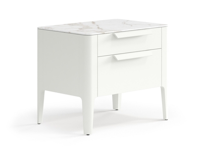 Мебель Тумба прикроватная Piega 2 ящика. Цвет Матовый жемчужный. Материал Гладкая эмаль. Коллекция Тумба прикроватная Piega 2 ящика. Картинка.