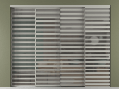 Алюминевая перегородка АЛПР 040.07_АНСР_Серый сатин триплекс_new. Цвет Алюминий нейтральный серый. Материал Алюминий в эмали. Коллекция Перегородка Formato внутри проёма телескопик синхро 3. Картинка.