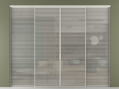 Алюминевая перегородка vn2+2_07_ Алюминий тёплый серый Серый сатин матовое. Цвет Алюминий тёплый серый. Материал Алюминий в эмали. Коллекция Перегородка Formato внутри проёма четырёхстворчатая. Картинка.