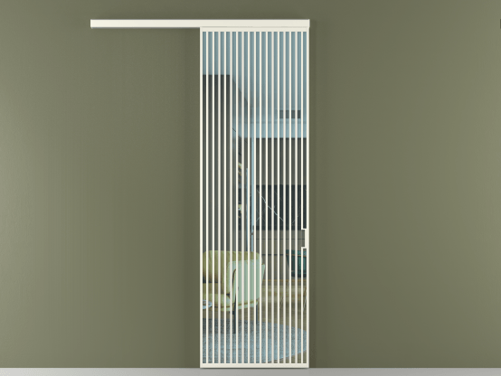 Алюминевая перегородка АЛПР 040.06_АЖМ_ПРОЗ ГОЛ_new. Цвет Алюминий жемчужный. Материал Алюминий в эмали. Коллекция Перегородка Formato вдоль стены 1 створка. Картинка.