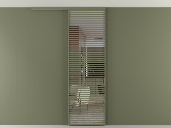 Алюминевая перегородка АЛПР 040.07_АОТ_Crystalvision_new. Цвет Алюминий оливковый тёмный. Материал Алюминий в эмали. Коллекция Перегородка Формато вдоль стены на потолок 1 створка. Картинка.