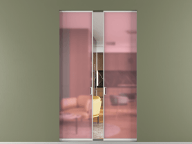 Алюминевая перегородка skr2_01_ Алюминий светло-серый Сатинированное розовое стекло, триплекс, 6мм. Цвет Алюминий светло-серый. Материал Алюминий в эмали. Коллекция Перегородка Formato скрытый пенал 2 створки. Картинка.