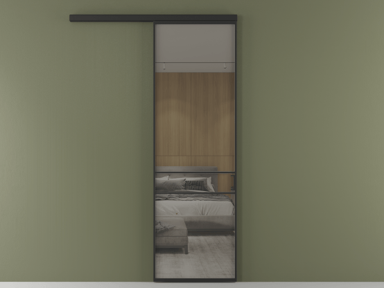 Алюминевая перегородка vd1_02 Stopsol Grey ЧЕР. Цвет Алюминий Черный. Материал Алюминий. Коллекция Перегородка Формато вдоль стены 1 створка. Картинка.