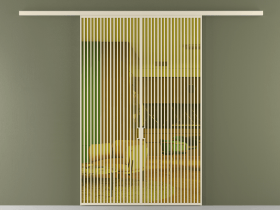 Алюминевая перегородка vd2_06_ Алюминий бежево-серый Прозрачное жёлтое стекло, триплекс, 6мм. Цвет Алюминий бежево-серый. Материал Алюминий в эмали. Коллекция Перегородка Formato вдоль стены 2 створки. Картинка.