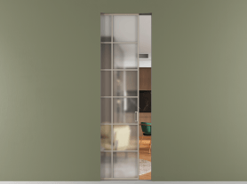 Алюминевая перегородка АЛПР 040.05 МБСК Matelux Crystalvision. Цвет Алюминий бисквитный. Материал Алюминий в эмали. Коллекция Перегородка Formato скрытый пенал 1 створка. Картинка.