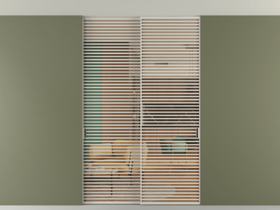 Алюминевая перегородка vn2_07 Алюминий тёплый серый Прозрачное оранжевое стекло, триплекс, 6мм. Цвет Алюминий тёплый серый. Материал Алюминий в эмали. Коллекция Перегородка Formato внутри проёма скрытое крепление в потолок 2 створки. Картинка.