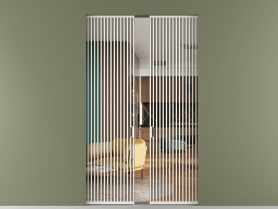 Алюминевая перегородка skr2_06_ Алюминий пудровый белый Crystal Vision прозрачное. Цвет Алюминий пудровый белый. Материал Алюминий в эмали. Коллекция Перегородка Formato скрытый пенал 2 створки. Картинка.